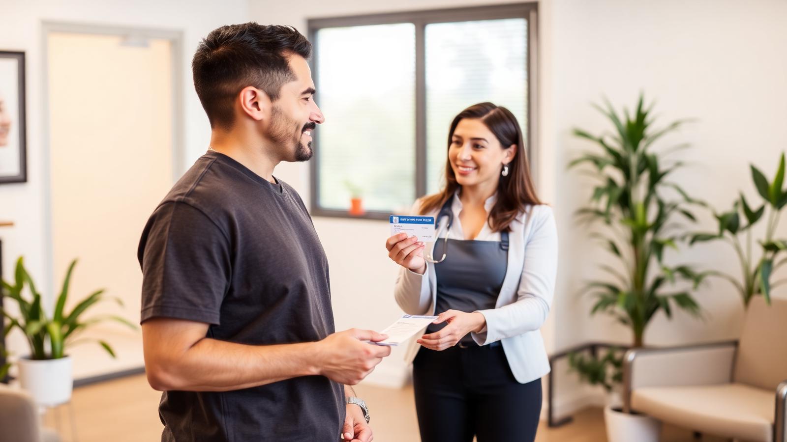 Front desk conversation about visit cost